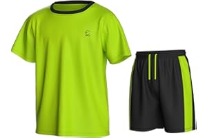 Essenclo Boys Athletic Shorts and Performance T-Shirt Crew Neck Boy Clothes Set, Summer Kids Outfit Size 3-16 (2 Pcs Set)