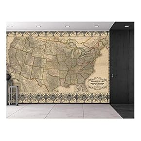 Historical Railroad and Antique County Map of The United States c. 1876 - Restored Etched Graphic from 19th Century - Wall Mural, Removable Sticker, Home Decor - 66x96 inches