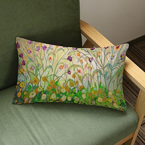 Ankola 12"x20" Flowers Birds Print Pattern Cotton Linen Square Throw Pillow Case Decorative Cushion Cover Pillowcase for Sofa,Bed,Chair,Bedding (C)
