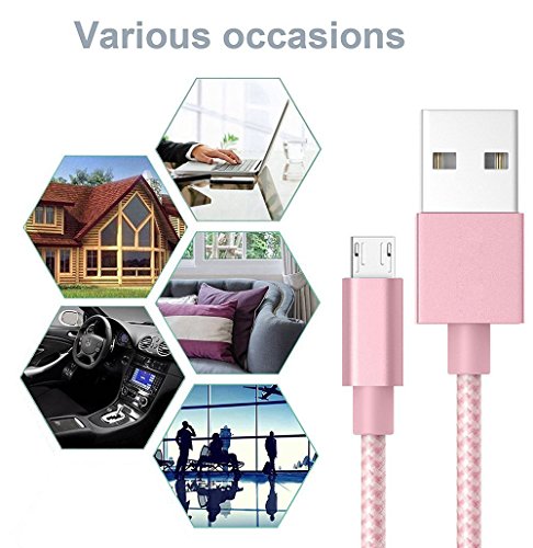 Micro USB Lightning Cable, VPR 3Pack 6FT Android Charger Cord nylon braided for Samsung Galaxy, HTC, Huawei, LG, HTC, Motorola and Other Tablet (3Pack 6FT Pink)