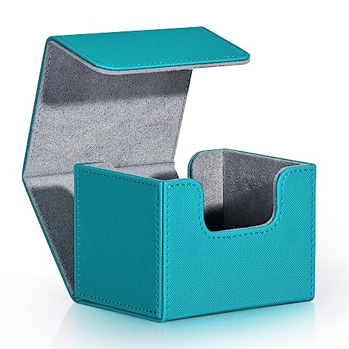 ZLCA Card Deck Box for Trading Cards, MTG Commander Deck Box Holds 120+ Single Sleeved, Leather Magnetic Card Storage Case Fits for TCG CCG Magic (Turquoise)