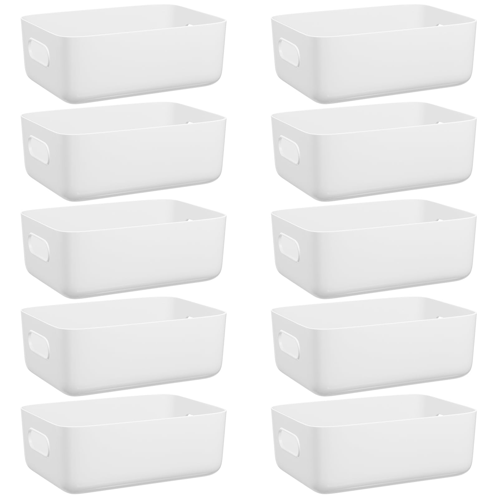 W&H 10 PCS White Plastic Storage Boxes with Handle, Small Plastic Storage Baskets for Shelves, Cupboard Organizer for Bathroom, Drawer, Kitchen - 8.2×5.5×2.7 Inch — image 1