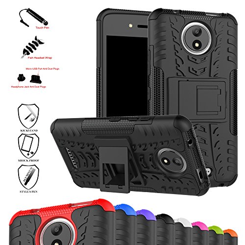 Moto C Case,Mama Mouth Shockproof Heavy Duty Combo Hybrid Rugged Dual Layer Grip Cover with Kickstand For Motorola Moto C (With 4 in 1 Free Gift Packaged),Black