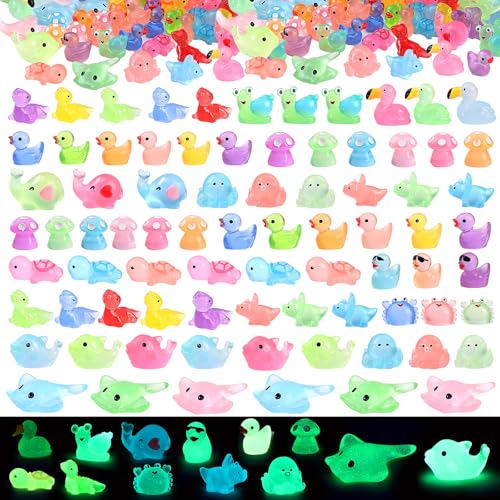 LOVEXIRAN 100 Pcs Mini Resin Animals Mini Figures to Hide Tiny Resin Animals Glow in The Dark for Dollhouse Decor for Micro Landscape Aquarium Party Deor
