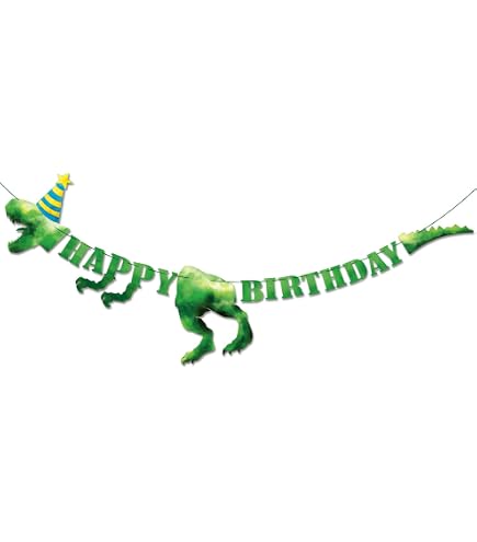 Dinosaur Happy Birthday Banner XL - Pre-Assembled On String, Ready To Hang, T-Rex Dino Party Decor For Boys, Girls, Kids, Adults - View #9