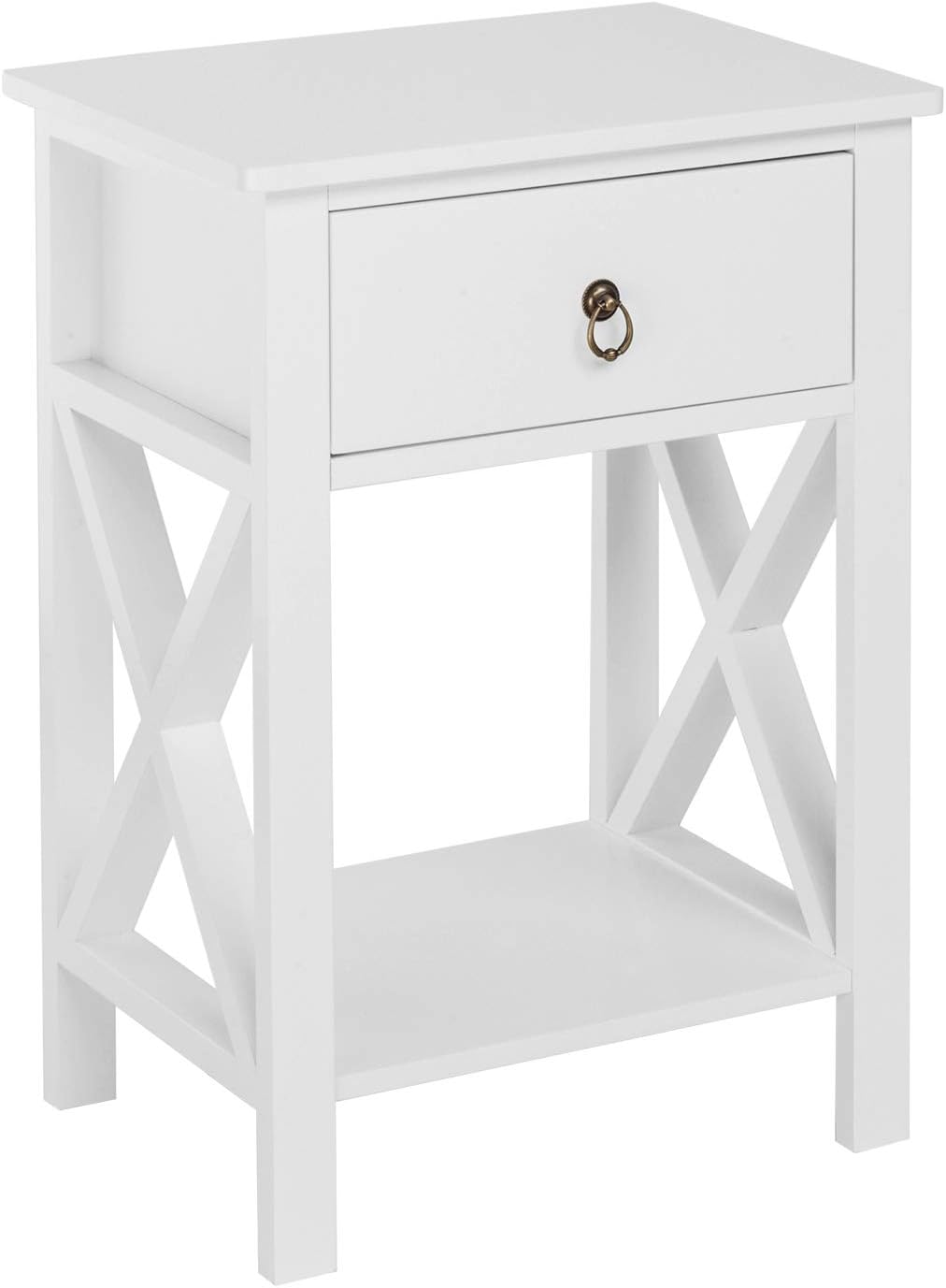 Bonnlo White End Table Nightstand with Drawer and Shelf for Storage: Kitchen & Dining