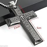New Gift Unisex's Men Stainless Steel Cross Pendant Black Silver Bible Necklace