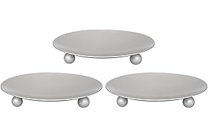 EITMOW Candle Holder Decorative Iron Plate,Candle Stand for LED & Wax Candles,Spa,Bathroom,Weddings,4.33x0.78inch, Set of 3 (Silver)