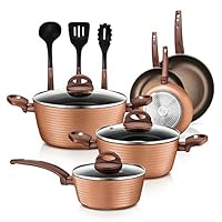 12-Piece Nonstick Kitchen Cookware Set - PTFE/PFOA/PFOS-Free Heat Resistant Lacquer Kitchen Ware Pots Pan Set Coffee/Brown - Saucepot, Pans, Cooking Pot, Oven Pot, Lid, Utensil - NutriChef NCCW12BRW 12-Piece Nonstick Kitchen Cookware Set - PTFE/PFOA/PFOS-Free Heat Resistant Lacquer Kitchen Ware Pots Pan Set Coffee/Brown - Saucepot, Pans, Cooking Pot, Oven Pot, Lid, Utensil - NutriChef NCCW12BRW
