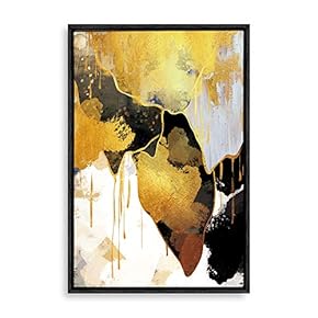 Framed Canvas Home Artwork Decoration Golden Abstract Art Canvas Wall Art for Living Room, Bedroom - 16x24 inches