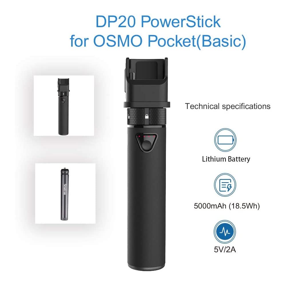 Smatree Extension Rod Power Stick, 5000mAh Portable Osmo Pocket 2 Power Bank with Tripod Compatible with DJI Osmo Pocket 2 & DJI Osmo Pocket 1(Not fit with Pocket 3!)