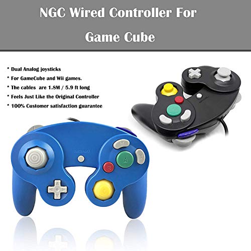 Wired Gamecube Controllers for Nintendo Wii Game Cube Switch Console(Black1 and Bule1)