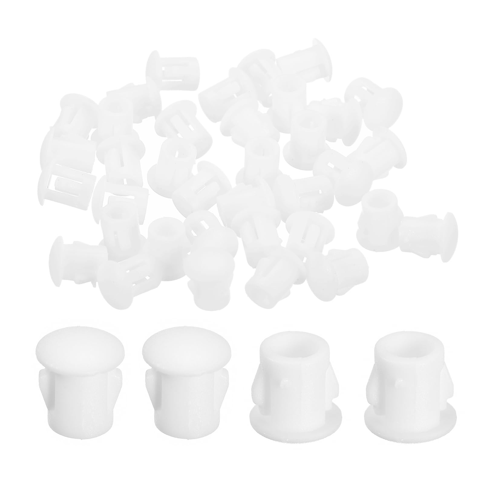 Photo 1 of uxcell 58Pcs 5mm(3/16") Nylon Hole Plugs, Flush Type Panel Round Snap in Fastener Knockout Locking Plugs for Furniture Insert End Caps Panels, White