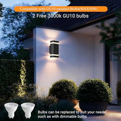 Aipsun Indoor/Outdoor Wall Light, IP65Outdoor Lighting GU10 Up Down 3000K, LED Wall Lamp - Garage Lighting Fixture | Black