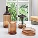 mDesign Bath Accessory Set, Soap Dispenser Pump, Toothbrush Holder, Tumbler, Soap Dish - 4 Pieces, Amber/Bronze
