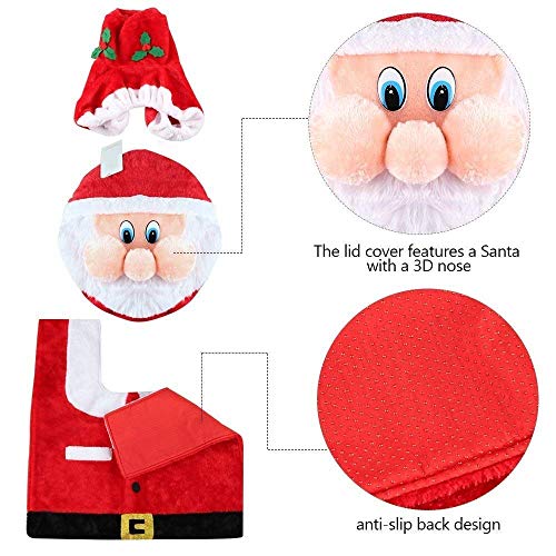 Set Of 3 3D Nose Santa Toilet Seat Cover Set Christmas Decorations Bathroom Christmas Bathroom Set Rug Set RED