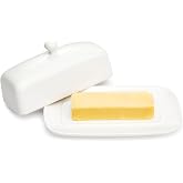 Sweese Butter Dish with Lid, Porcelain Butter Container, 7.8 Inch Butter Holder with Handle Cover, Butter Keeper Perfect for East West Coast Butter, White