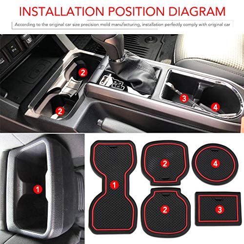 RaxTDM Door Mats Gate Slot Mat Cup Pads Red 5PCS for Toyota Tacoma 2019 2018 2017 2016