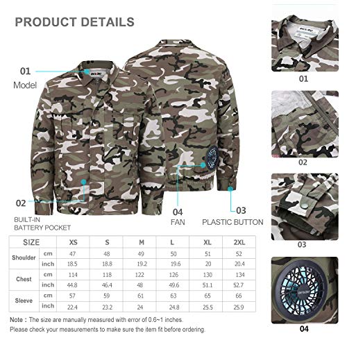 DEWBU Workwear Equipped Cooling Jacket Fan with Battery Pack for Summer Outdoors Air-Conditioned Clothes (Camouflage Suit, Medium)