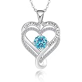 snugcubby Sterling Silver Pendant Necklace for Women, Teen Girls Birthstone Necklaces silver Wedding Anniversary Heart Necklace Women's Jewelry Mother’s Day, Valentine’s Day,Birthday for Her