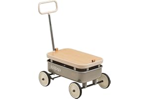 kidpop PULA-Wild 3-in-1 Kids' Pull-Along Wagon Toddlers Push Walker for 2.5-8, Removable Wooden Cover and Adjustable Handlebar, Birthday Gifts Max Weight 33 lbs (Grey)