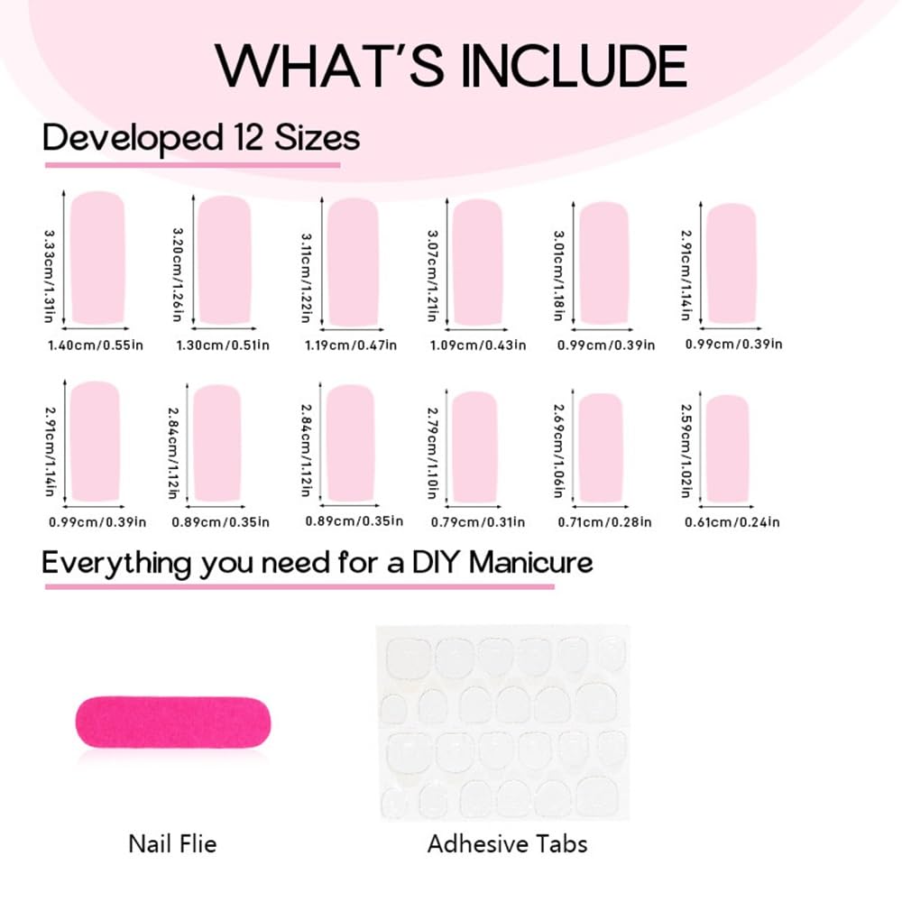 Press on Nails Square Medium Fake Nails Blue Ombre Glue on Nails Chrome Acrylic Nails Press ons Glossy Full Cover Stick on Nails with Bling Design Artificial Nails for Women Manicure Kit 24Pcs - Image 4