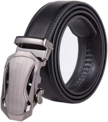 Ratchet Leather Belts, Yamissi Leather Belt for Men, with Automatic Buckle, Dress Belt fits for Waist Size 28" to 40" (B4 Silver Black)