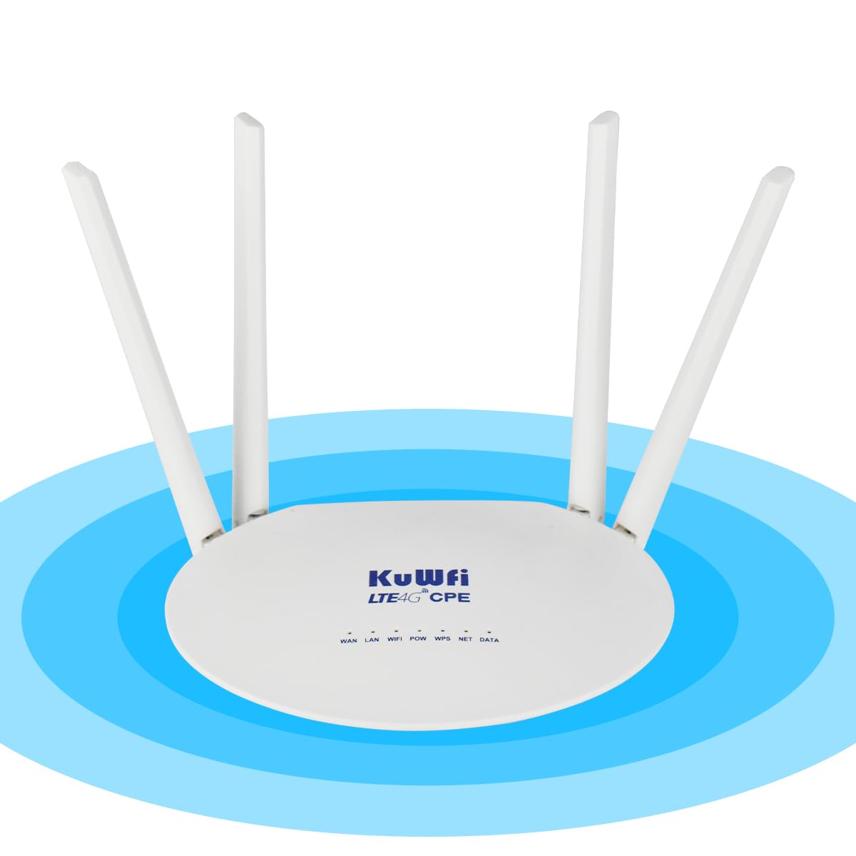 KuWFi WiFi 4G LTE Modem Router with SIM Card, 300Mbps WiFi Cat 4, 4 High Gain Antennas, 4G Router Support 32 Users, VPN, 3/EE/O2/Vodafone, DDNS, FDD, Cloud Service, SIM Plug and Play