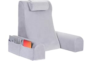 Moavica 4Pcs Lightweight Bed Reading Pillow, Memory Foam Back Support Pillow with Adjustable Handrail and Soft Neck Pillow, Suitable for Relaxing, Reading or Watching TV, Gray, 24in