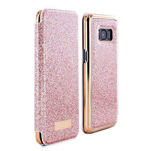 Ted Baker Official Samsung Galaxy S8 - Luxury Folio Case/Cover in Glitter Design for Women with Built-In Interior Mirror for Galaxy S8 2017 - HANAS - Rose Gold