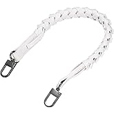 uxcell Braided Purse Strap, 1Pc 44.7cm/17.6" White PU Leather Replacement Handle, Short Handbag Strap Top Braided Handle with Black Buckles for Underarm Bags, Handbags, Bucket Bags