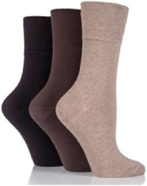 3 Pairs Gentle Grip Ladies Diabetic Socks Brown Size 48 RD39G3