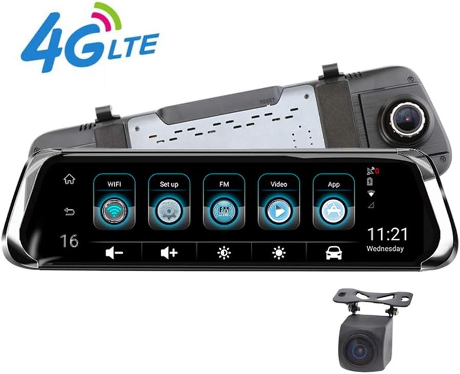 Xycar Rear View Mirror Dash Cam 4G WiFi Backup Camera 10" Full Touch Screen Stream Media with 1920P Front and 720P Super Night Vision G-Sensor Loop Recording