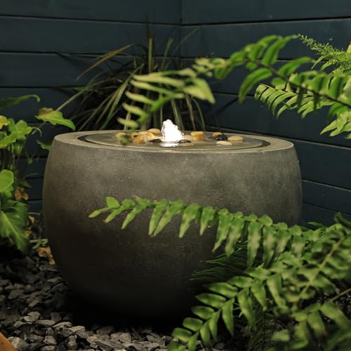 Tankana Garden Water Fountain Outdoor Bubbler Water Feature Indoor with Lights & Pump and Pebbles Waterfall Fountains Concrete Effect for Patio Deck Yard Home Decor Gray, 18 "L x 18" W x 11.5" H
