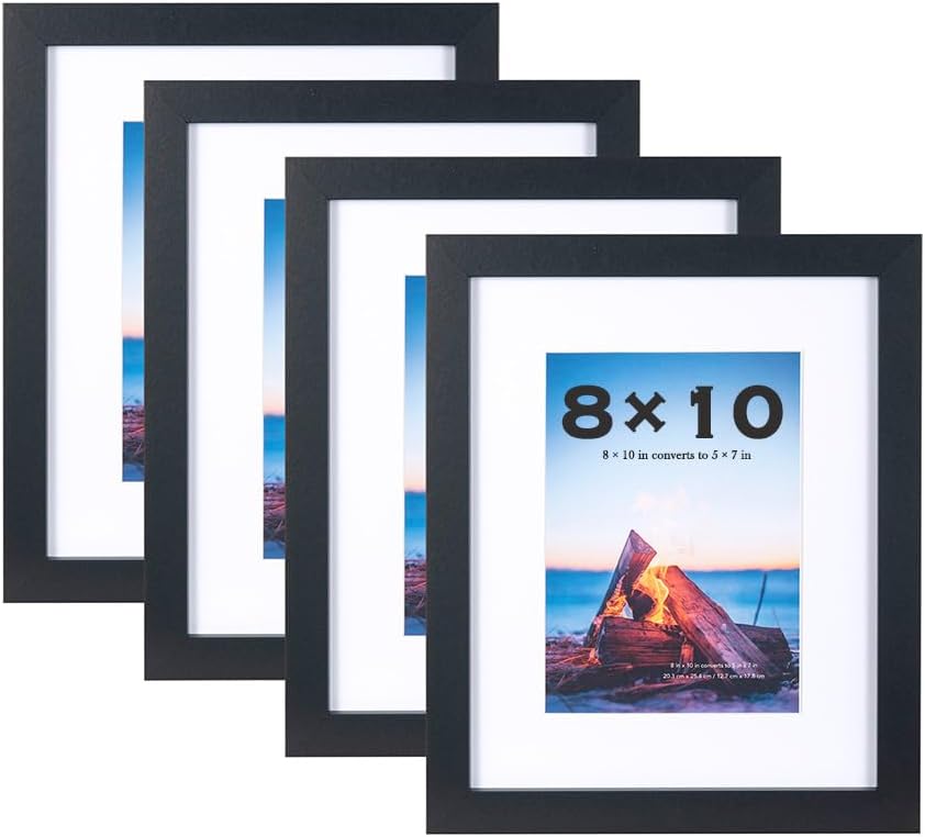 Scholar Tree Black 10x8 Photo Frames Set of 4 Wooden MDF with Passepartout