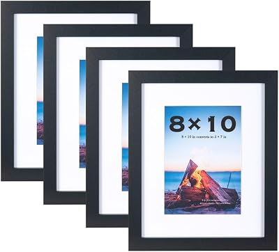 Scholar Tree Black 10x8 Photo Frames Set of 4 Wooden MDF with Passepartout