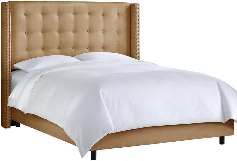 Skyline Furniture Nail Button Tufted Wingback Bed, King, Premier Saddle