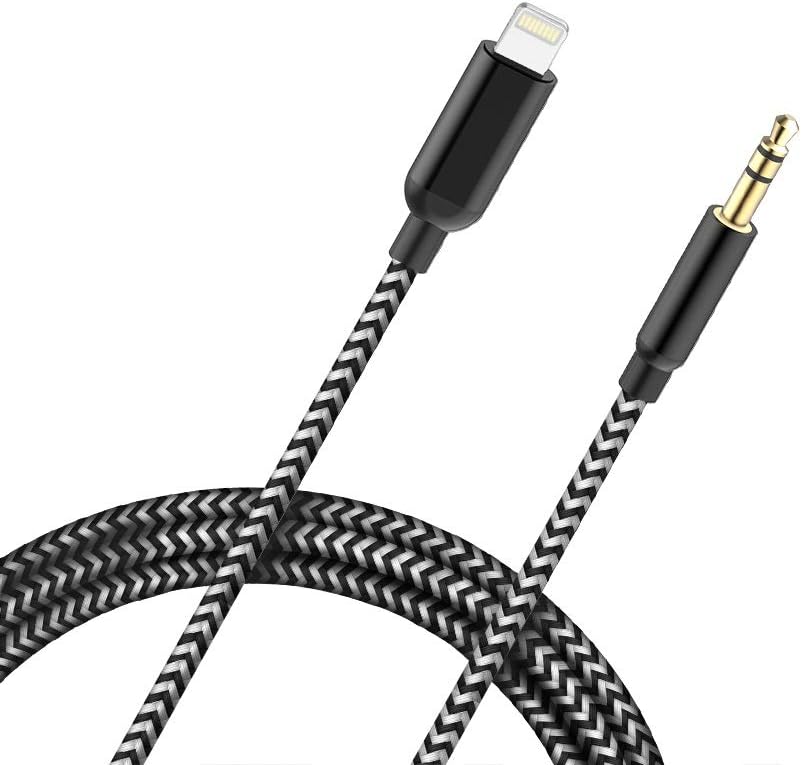 MICARSKY AUX Cord Compatible for iPhone XS/XR/X/11/11 Pro/8/8Plus/7/7Plus, 3.5mm AUX Male Audio Adapter for Car Stereo or Headphone, Support iOS 13.7 and Later (Black-Grey)