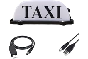 FUNGNLY USB Rechargeable Battery Taxi Sign Light,Roof Taxi Sign with Magnetic Waterproof Taxi Cab Roof Top Illuminated Sign,Waterproof Taxi Dome LED Light with Sealed Base,White Light Displayed Taxi Lights