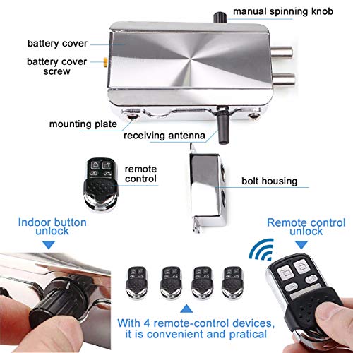 Electronic Deadbolt Door Lock, Smart Wireless Anti-Theft Home Security Keyless Deadbolt Access Control System with 4 Remote Control