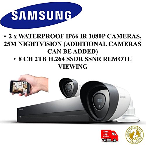 NEW SAMSUNG SDH-P4021 2 X IP66 1080P Cameras 8 CHANNEL 2TB H.264 DVR Home Security CCTV Kit day/25M night indoor/outdoor