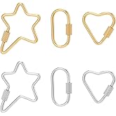 UNICRAFTALE 6pcs 3 Styles Screw Carabiner Lock Charms 2 Colors Stainless Steel Locking Carabiner Claw Clasp Heart Heart Carabiner Hook Clip Key Holder 22~35.5mm