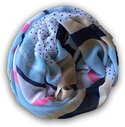 Polka Dot &amp; Stripe Patterned Scarf | White, Navy, Blue, Pink &amp; Tan