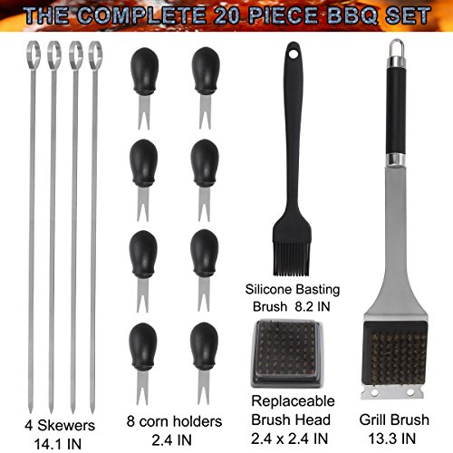 POLIGO 20-Piece BBQ Grill Tools Set - Heavy Duty Stainless Steel Barbecue Grilling Utensils Kit Set With Aluminum Case - Premium Grilling Accessories for Barbecue - Birthday Gift for Men