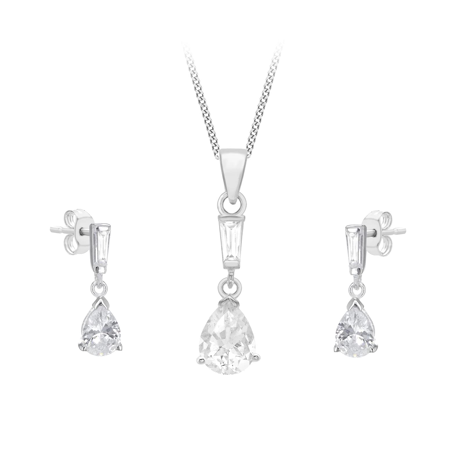 Tuscany Silver Women's Sterling Silver Pear-Shaped Cubic Zirconia Pendant Necklace and Earrings Set