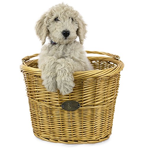 Large Willow Bicycle Basket for Dogs – Hand Crafted By Beach and Dog Co – Handlebar Bracket and Leashes Included (Monterey Large)