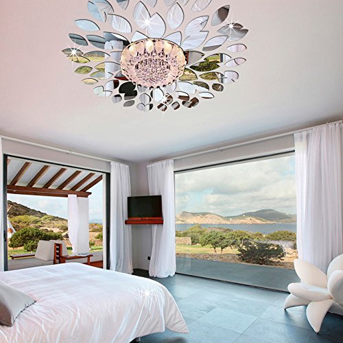 Fashion Leaves Combination Wall Art 3D DIY Acrylic Mirror Wall Sticker for Ceiling Restaurant Sofa Wall Decals Flower Pattern Mirror Effect Stickers Home Decor Decoration (Silver)