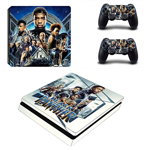 Adventure Games – PS4 SLIM – Black Panther, Cast – Playstation 4 Vinyl Console Skin Decal Sticker + 2 Controller Skins Set