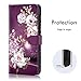 Galaxy Note 9 Case, Hocase PU Leather Full Body Protective Case with Credit Card Holders, Wrist Strap, Magnetic Closure for Samsung Galaxy Note 9 (2018) SM-N960 - Royal Purple/White Flowers