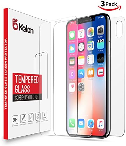 iPhone X Screen Protector Glass [Clear,3 Pack],Okelon Front Back iPhone X Tempered Glass Screen Protector [Case Friendly] [Bubble-Free] with Easy Installation Frame for Apple iPhone X / 10 [3-Pack]